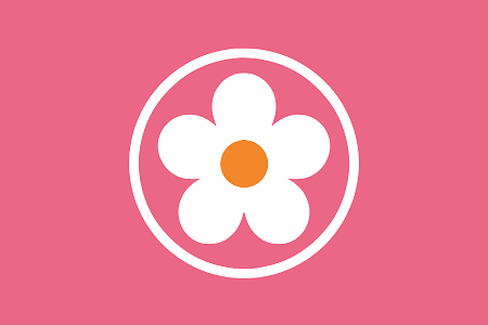 Preview of Shiwada’s pink flag with a white flower emblem
